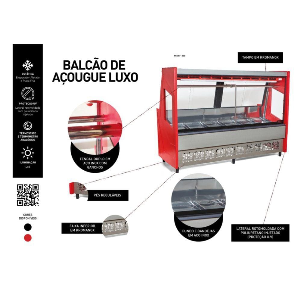 Balcao Acougue Luxo 2,00m 127v Vermelho Polar - Imagem 2
